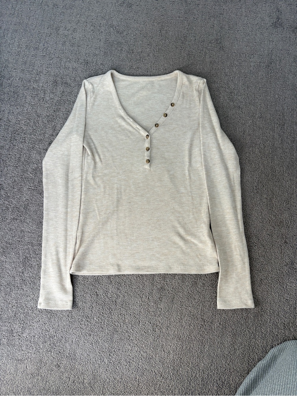 American Eagle Outfitters Ribbed Henley Long Sleeve Top - Light Cream